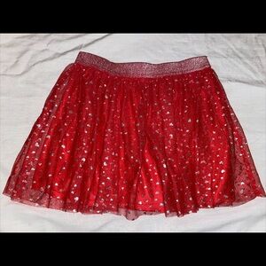 Kids Red Skirt With Metallic Colored Hearts On Tulle Overlay Size L 10/12
